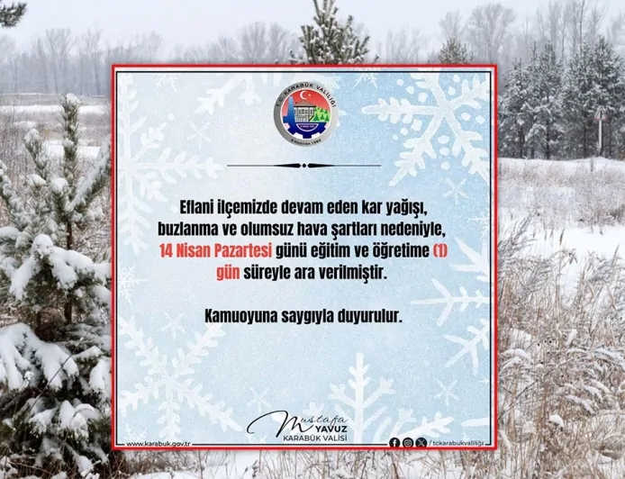 EFLANİ’DE KAR NEDENİYLE OKULLAR 1 GÜN TATİL