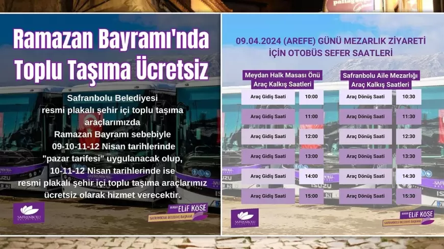 SAFRANBOLU BELEDİYESİ'NDEN BAYRAMDA ÜCRETSİZ OTOBÜS VE MEZARLIK ZİYARETİ HİZMETİ